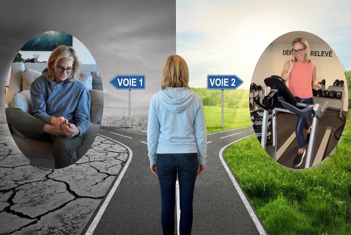 Voie 1 : continuer à souffrir. Voie 2 : reprendre une vie active.